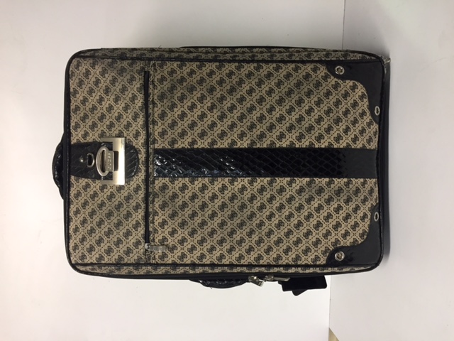 SUITCASE, Guess Large Fabric w Black Faux Snakeskin Trim